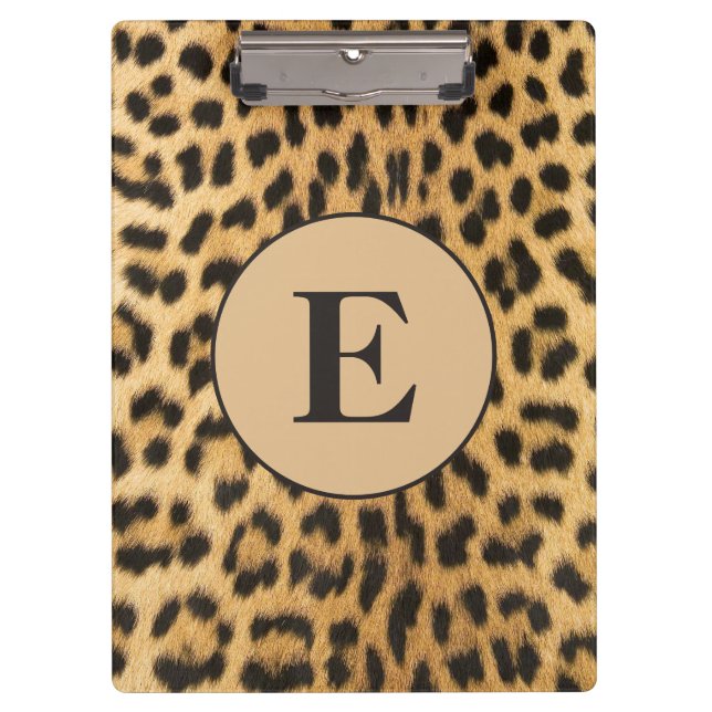 Brown Black Cheetah Leopard Print Monogram Klemmbrett (Vorderseite)