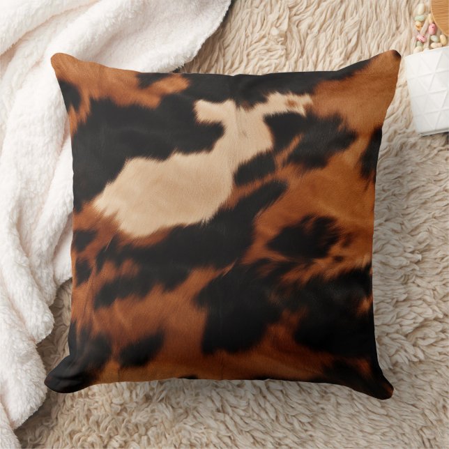 Brown Black Cream Cowhide Kissen (Decke)