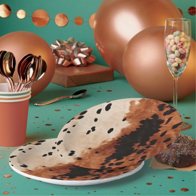 Brown Black Cream Cowhide Pappteller (Multi)