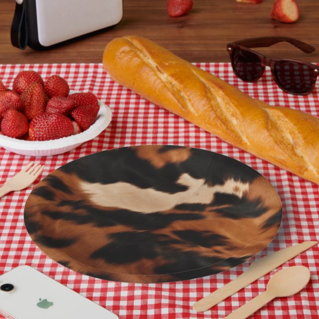 Brown Black Cream Cowhide Pappteller (Picknick)
