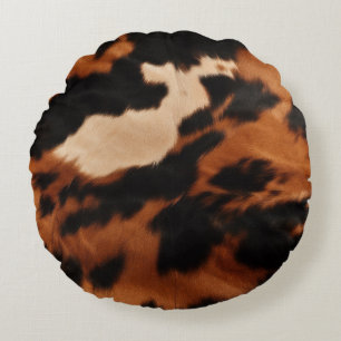Brown Black Cream Cowhide Rundes Kissen