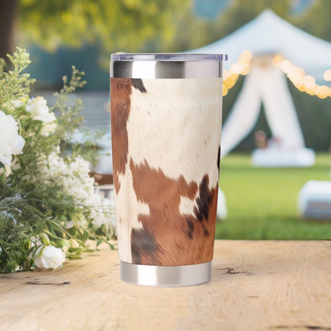Brown Black Cream Cowhide Thermobecher (Hochzeit)