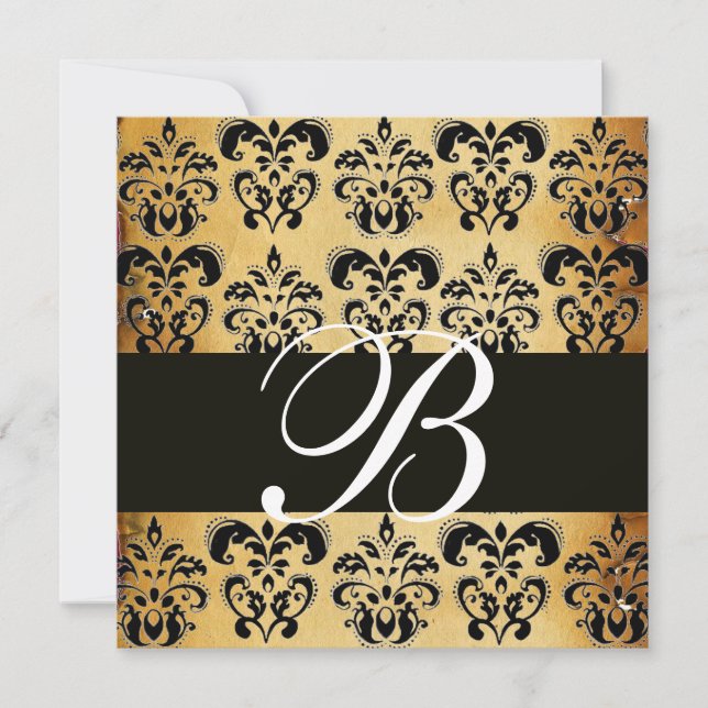 BROWN BLACK DAMASK PARKMONOGRAMM, weiß Einladung (Vorderseite)