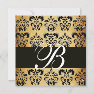 BROWN BLACK DAMASK PARKMONOGRAMM, weiß Einladung