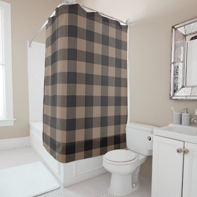 Brown Black Gingham Buffalo Kariertes Bauernhaus Duschvorhang (Beispiel)