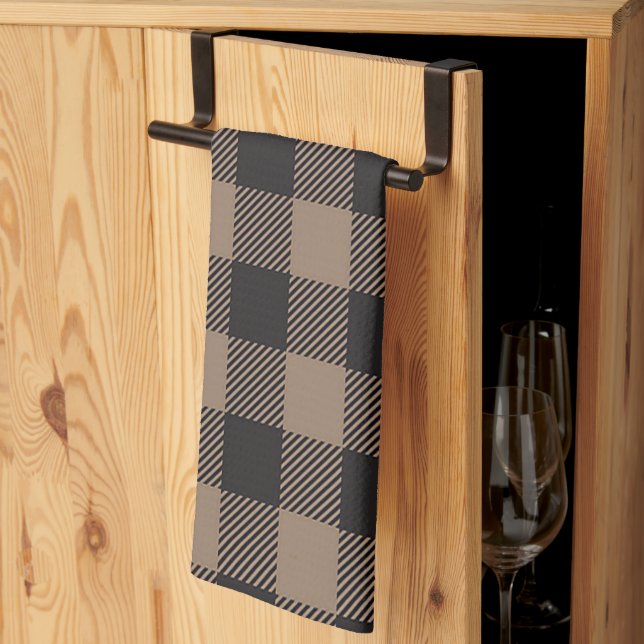 Brown Black Gingham Buffalo Kariertes Bauernhaus Geschirrtuch (Drittel gefaltet)