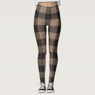Brown Black Gingham Buffalo Kariertes Bauernhaus Leggings