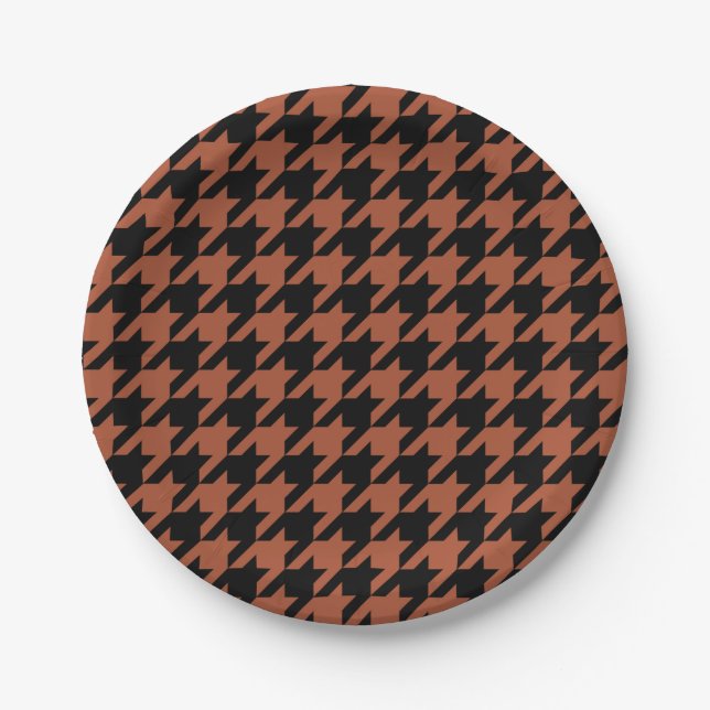 Brown Black Hahnentrittmuster Karo Pappteller (Vorderseite)