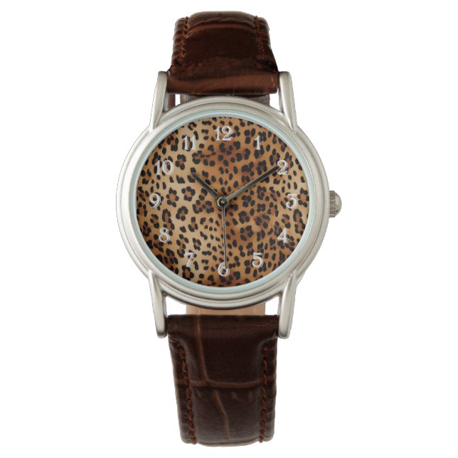 Brown Black Leopard Print Armbanduhr (Vorderseite)
