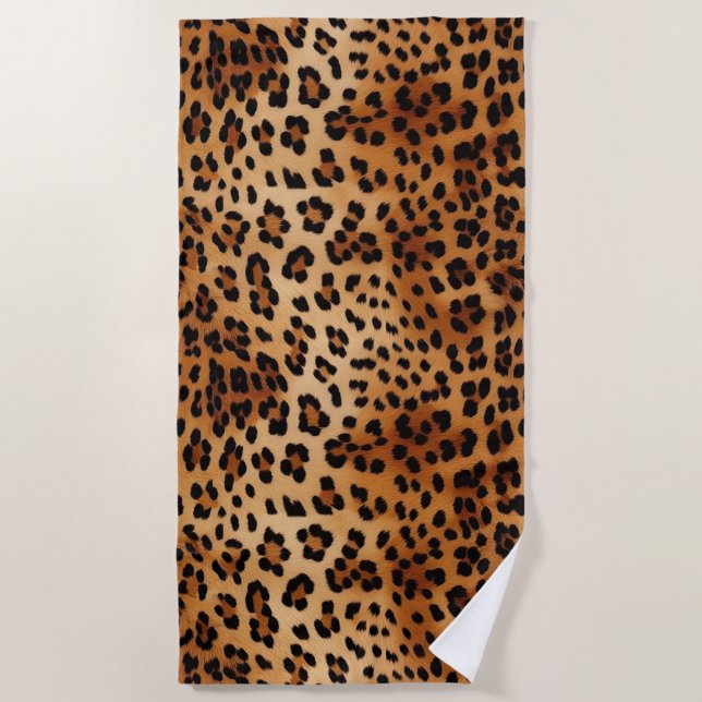 Brown Black Leopard Print Strandtuch (Vorderseite)