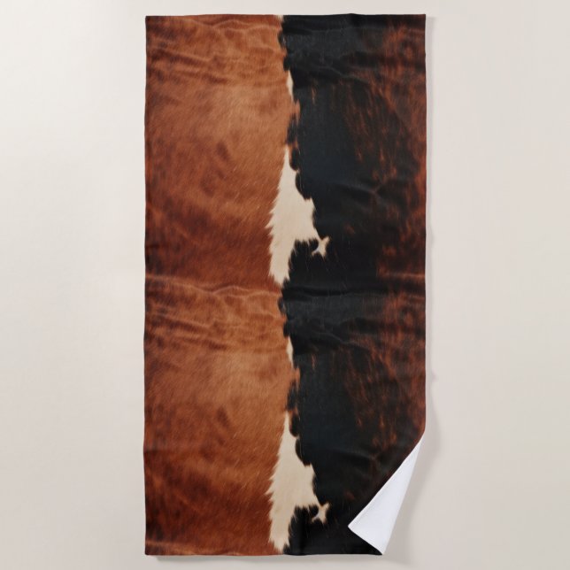 Brown Black Southwest Imitats Cowhide Strandtuch (Vorderseite)