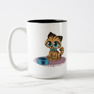 BROWN BLAU-MIT AUGEN KITTEN AUF EINER LILA MAT ZWEIFARBIGE TASSE
