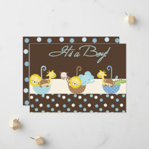Brown Blue Baby Boy Announccard Ankündigung