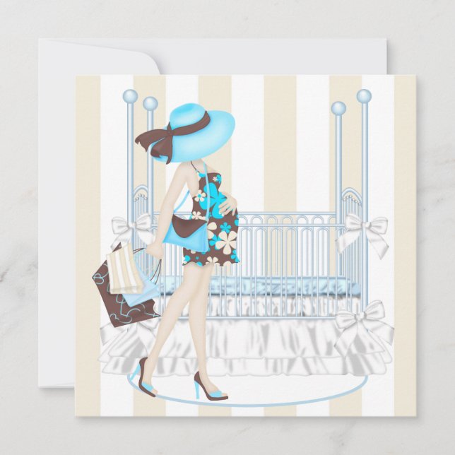 Brown Blue Baby Boy Shower Invitations (Devant)