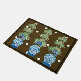 Brown Blue Chinoiserie Orange Topiary Fußmatte