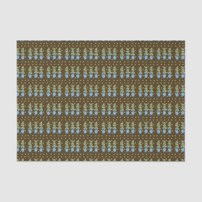 Brown Blue Chinoiserie Orange Topiary Seidenpapier (Vorderseite)