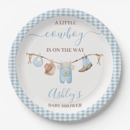 Brown Blue Cothesline Cowboy Baby Dusche Pappteller