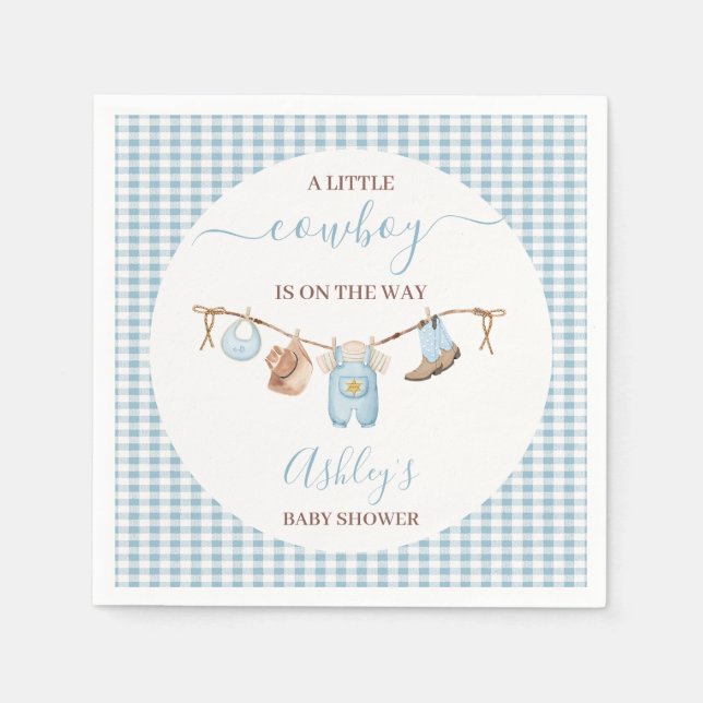 Brown Blue Cothesline Cowboy Baby Dusche Serviette (Vorderseite)