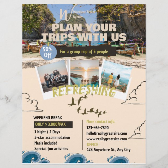 Brown Blue Illustration Travel Agency Flyer (Vorne)