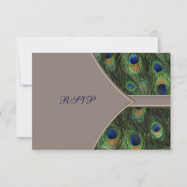 Brown Blue Peacock Wedding RSVP Karte (Vorderseite)