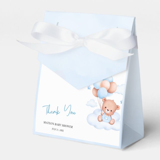 Brown Blue Teddy Bear Balloons Baby Geschenkschachtel (Vorderseite)