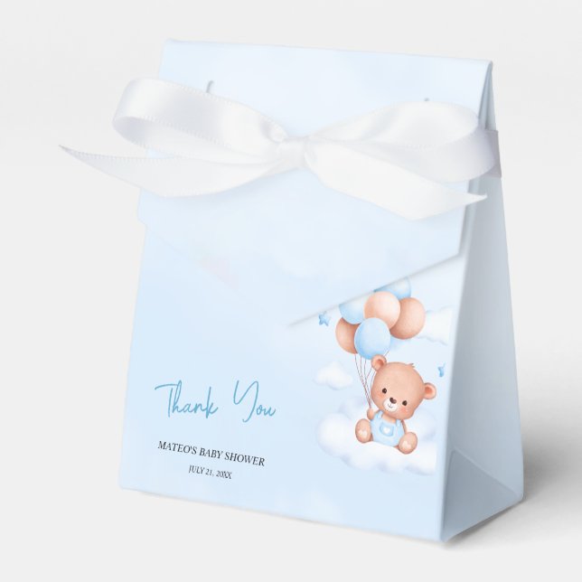 Brown Blue Teddy Bear Balloons Baby Geschenkschachtel (Vorderseite)