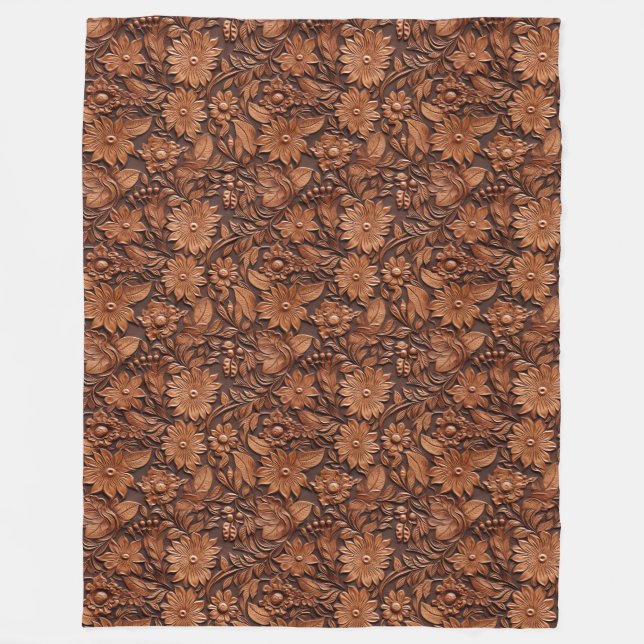 Brown Boho Floral Fleecedecke (Vorderseite)