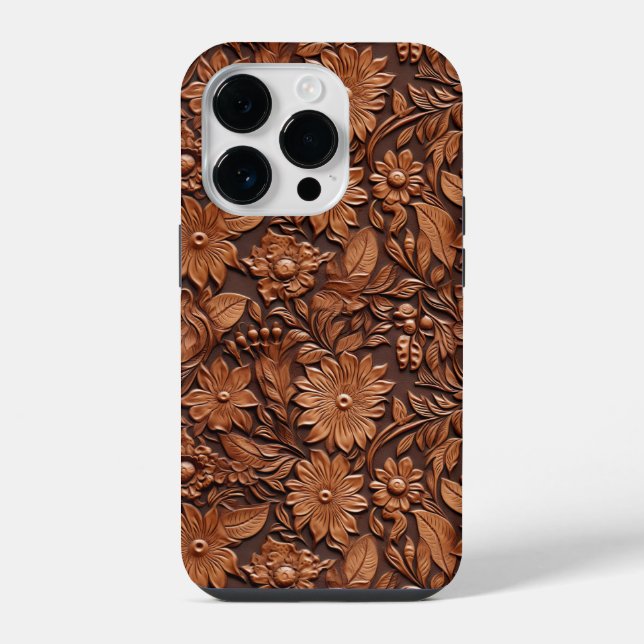 Brown Boho Floral iPhone 14 Pro Hülle (Rückseite)