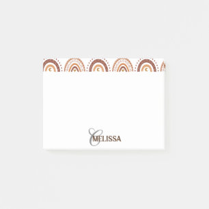 Brown Boho Rainbow Whimsical Pattern Monogram Name Post-it Klebezettel