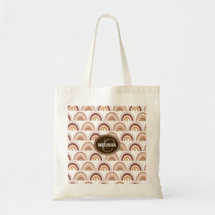 Brown Boho Rainbow Whimsical Pattern Monogram Tragetasche