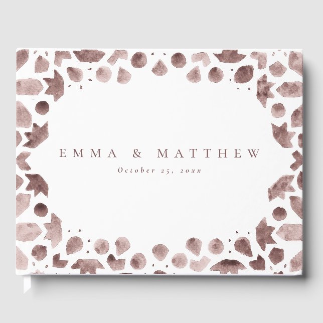 Brown Boho Wasserfarbe Mittelmeer Tile Gästebuch (Vorderseite)