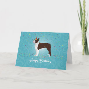 Brown Boston Terrier Birthday Design Karte