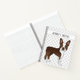 Brown Boston Terrier Cartoon Dog & Custom Text Notizbuch