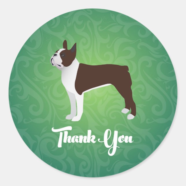 Brown Boston Terrier Danke für Design Runder Aufkleber (Vorderseite)