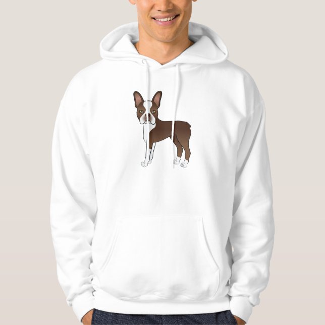 Brown Boston Terrier Niedlich Cartoon Dog Zeichnen Hoodie (Vorderseite)