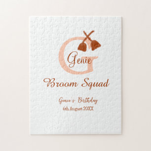 Brown broom Squad Geburtstagsname Pfirsichmonogram