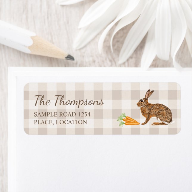 Brown Bunny And Carrots Beige Gingham Easter (Insitu)