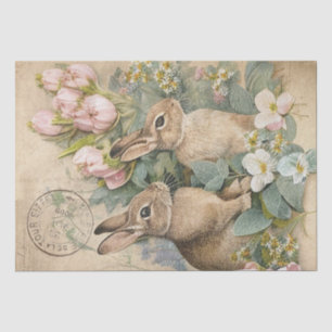 Brown Bunny Rabbit Floral Shabby French Postmark Seidenpapier