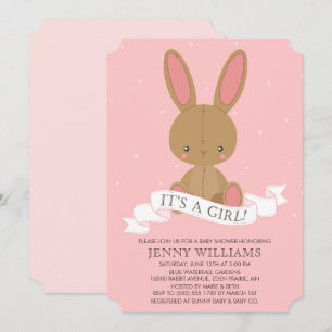 Brown Bunny Rabbit Girl Babydusche einladen Einladung