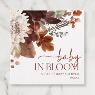 Brown Burgundy Baby in Bloom Floral Baby Dusche Geschenkanhänger
