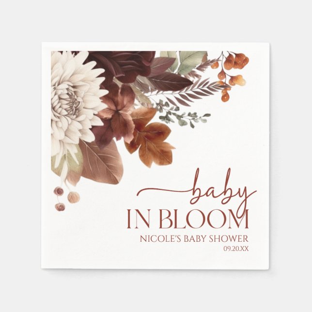 Brown Burgundy Baby in Bloom Floral Baby Dusche Serviette (Vorderseite)