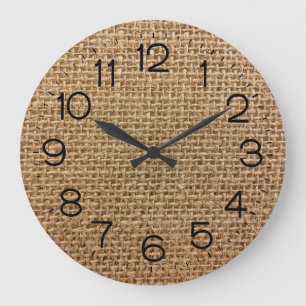 Brown Burlap Large Clock Große Wanduhr