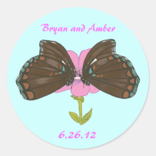 Brown Butterfells Save the Date Aufkleber, Braten Runder Aufkleber