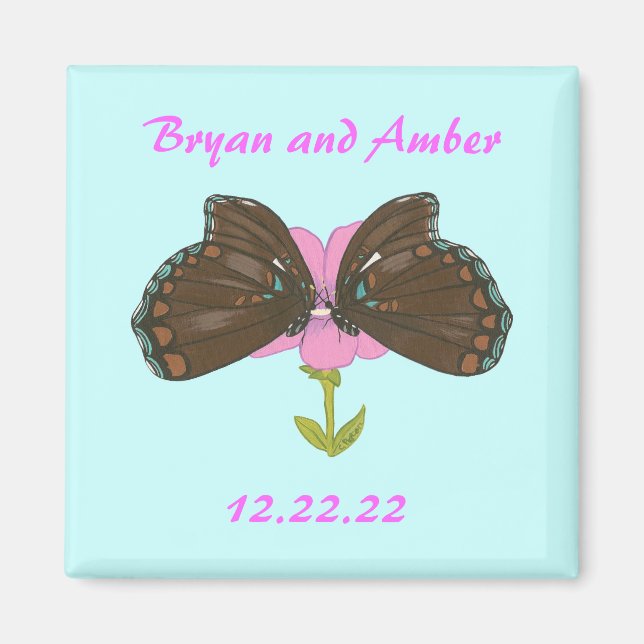 Brown Butterflies Speichern Sie das Datum Hochzeit Magnet (Vorne)