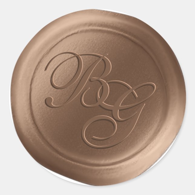 Brown Calligraphy Monogram Wax Siegel Stickers (Vorderseite)