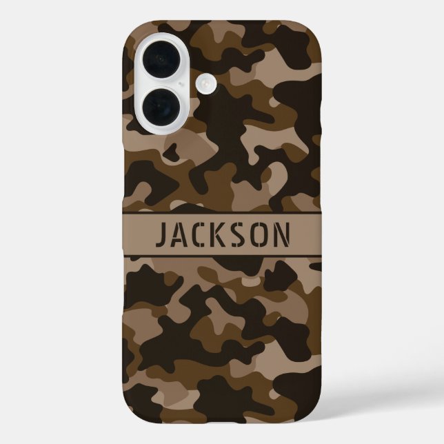 Brown Camouflage Personalized iPhone 16 Hülle (Rückseite)