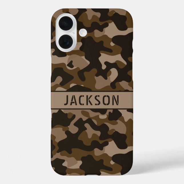 Brown Camouflage Personalized iPhone 16 Plus Hülle (Rückseite)