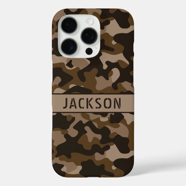 Brown Camouflage Personalized iPhone 16 Pro Hülle (Rückseite)