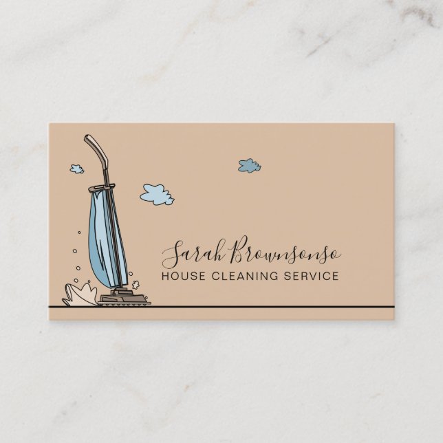 Brown Cartoon Janitorial Maid House Reinigung Visitenkarte (Vorderseite)