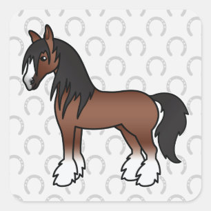 Brown Cartoon Sinti und Roma Vanner Shire Clydesda Quadratischer Aufkleber